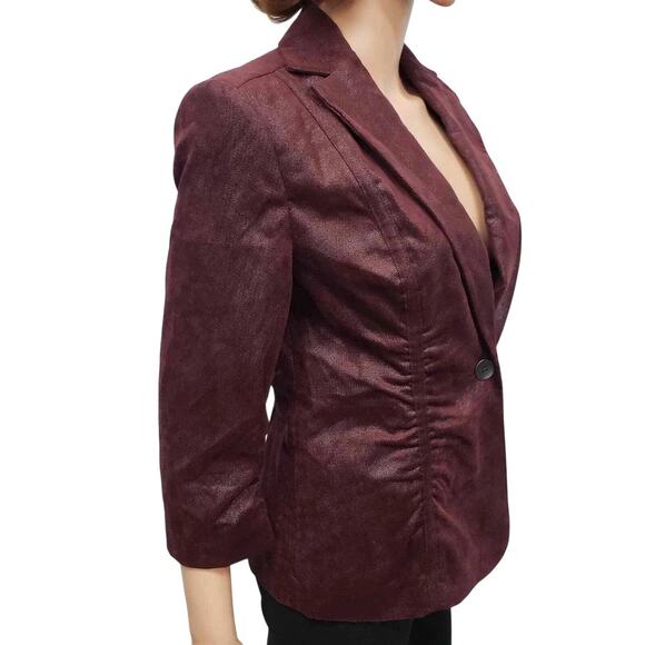 NWT Rafaella Shimmering Blazer Jacket Ruched Size 6 Burgundy  Animal Print Lined - Picture 7 of 15